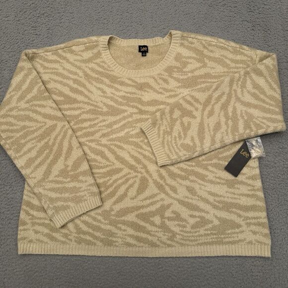Lee Sweaters - NWT Lee‎ Zebra Print Sweater Women's 2X Beige Lightweight Stretch Crew Neck